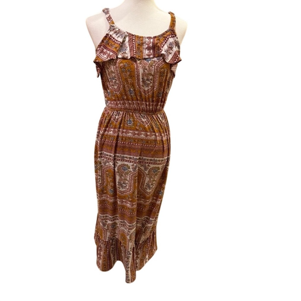 Absolutely Famous Rust and Pink Paisley Tiered Maxi Dress